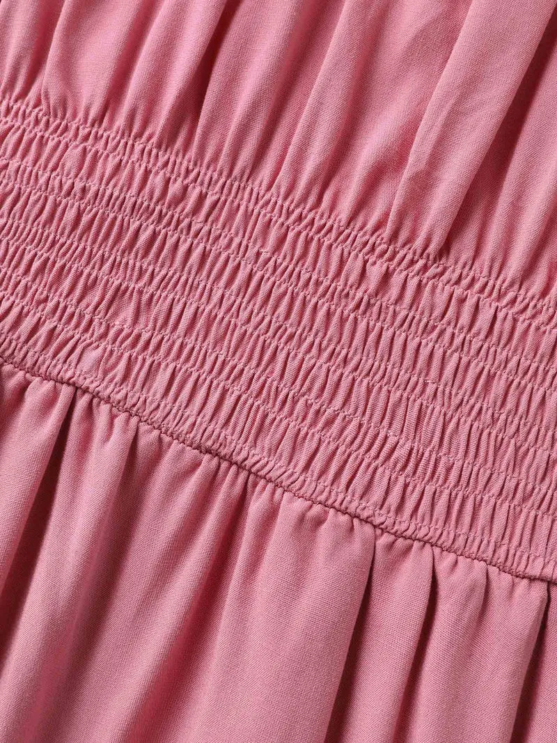 Rayon Stretchy Waist Pockets Milkmaid Dress