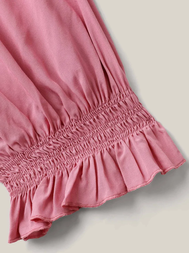Rayon Stretchy Waist Pockets Milkmaid Dress