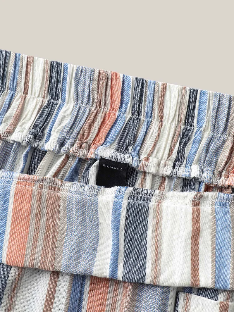 Soft Stripes Button Wide-Leg Pants
