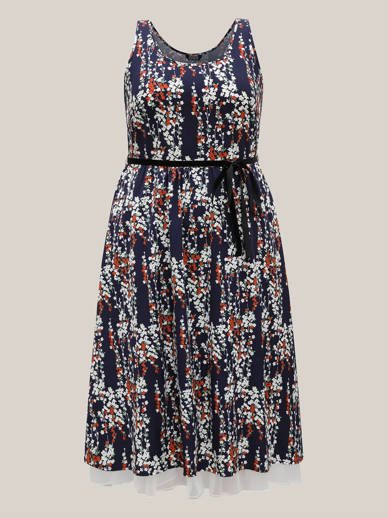 Ditsy Floral Print Lace Hem Midi Dress