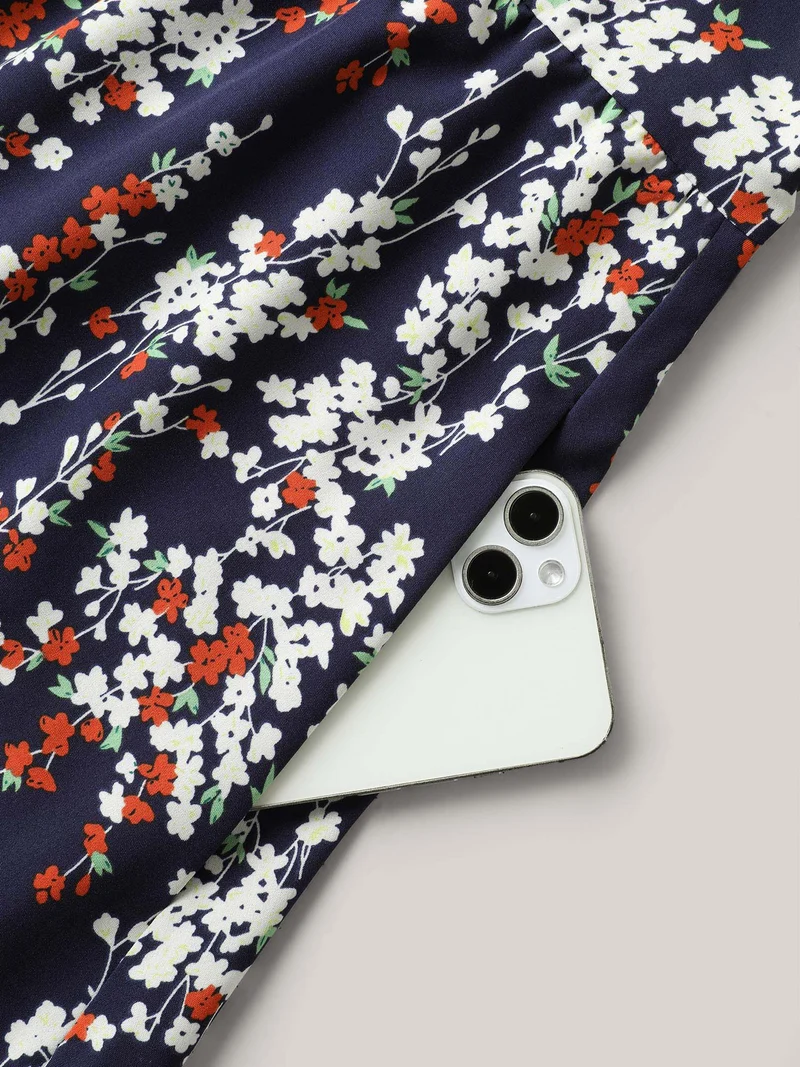 Ditsy Floral Print Lace Hem Midi Dress