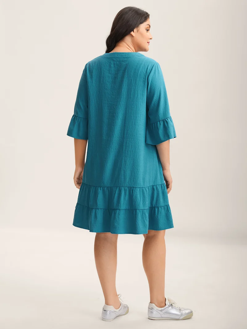 Toothpick Pleat Relaxed Fit Tiered Midi Dress