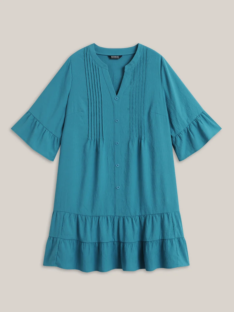 Toothpick Pleat Relaxed Fit Tiered Midi Dress