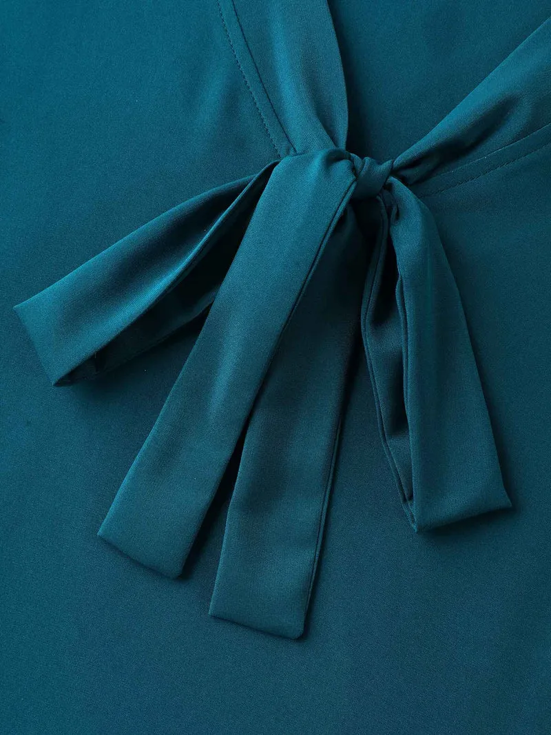 Ribbon Collar Double Lotus Sleeve Blouse