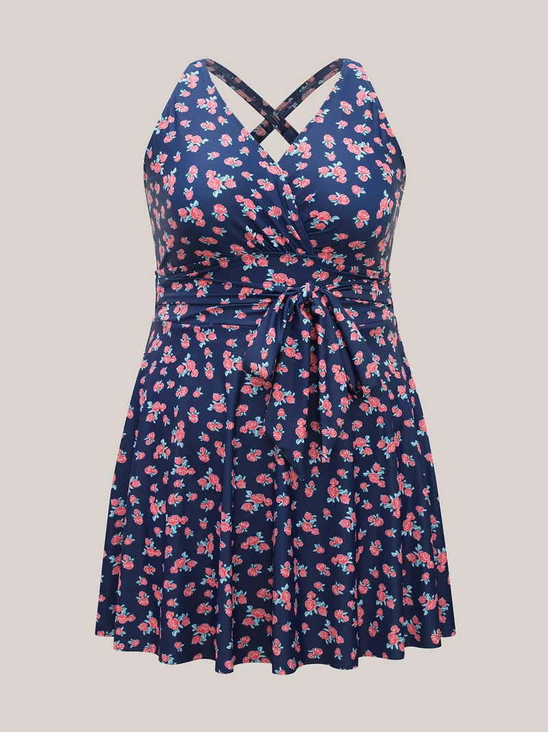 Ditsy Floral Belted Swim Dress