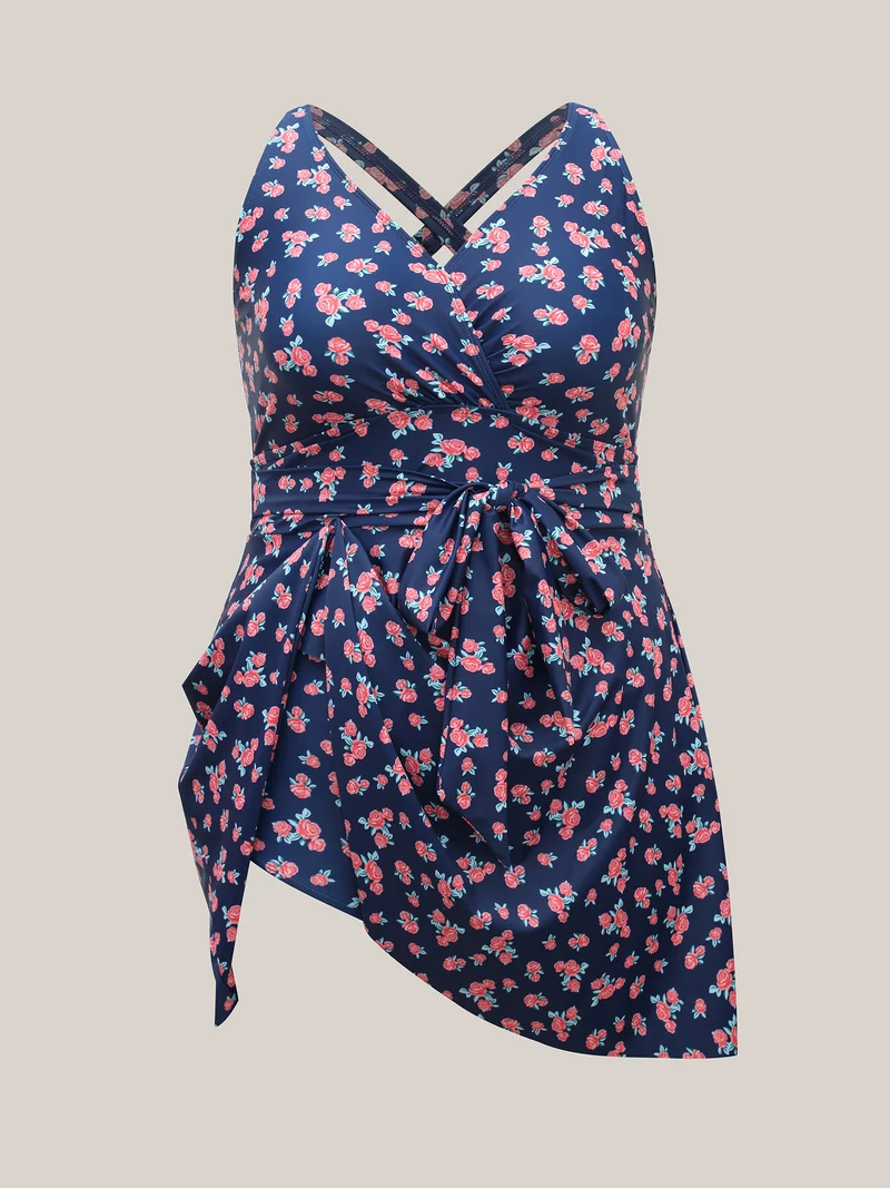Ditsy Floral Belted Swim Dress