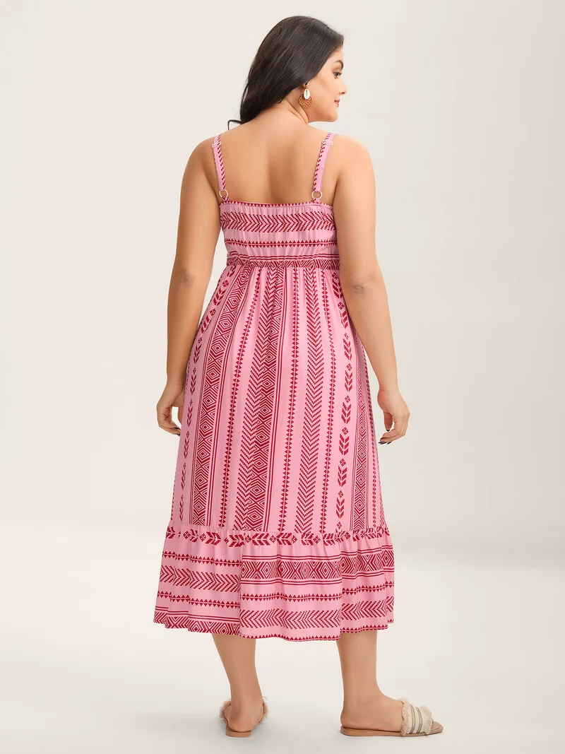 Boho Stripes Shirred Tassel Midi Dress