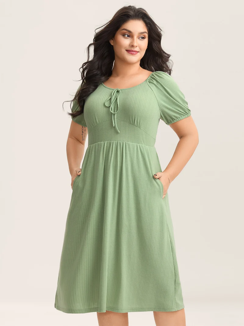 Knit A-Line Cinched Waist Midi Dress