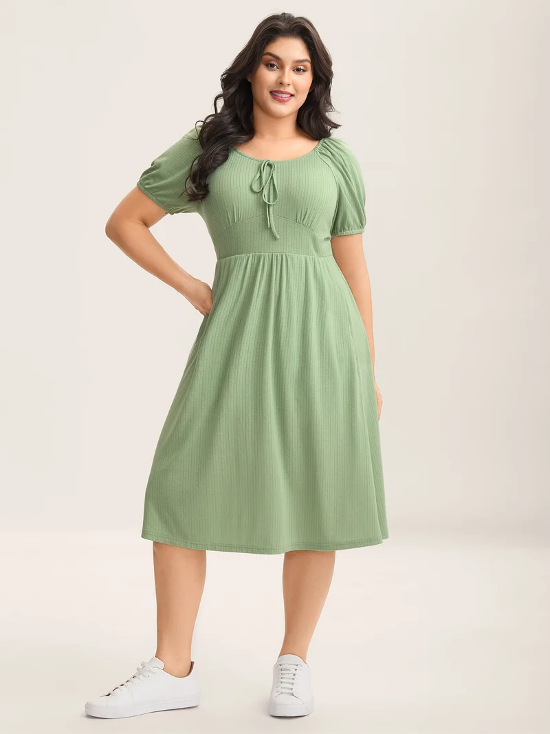 Knit A-Line Cinched Waist Midi Dress