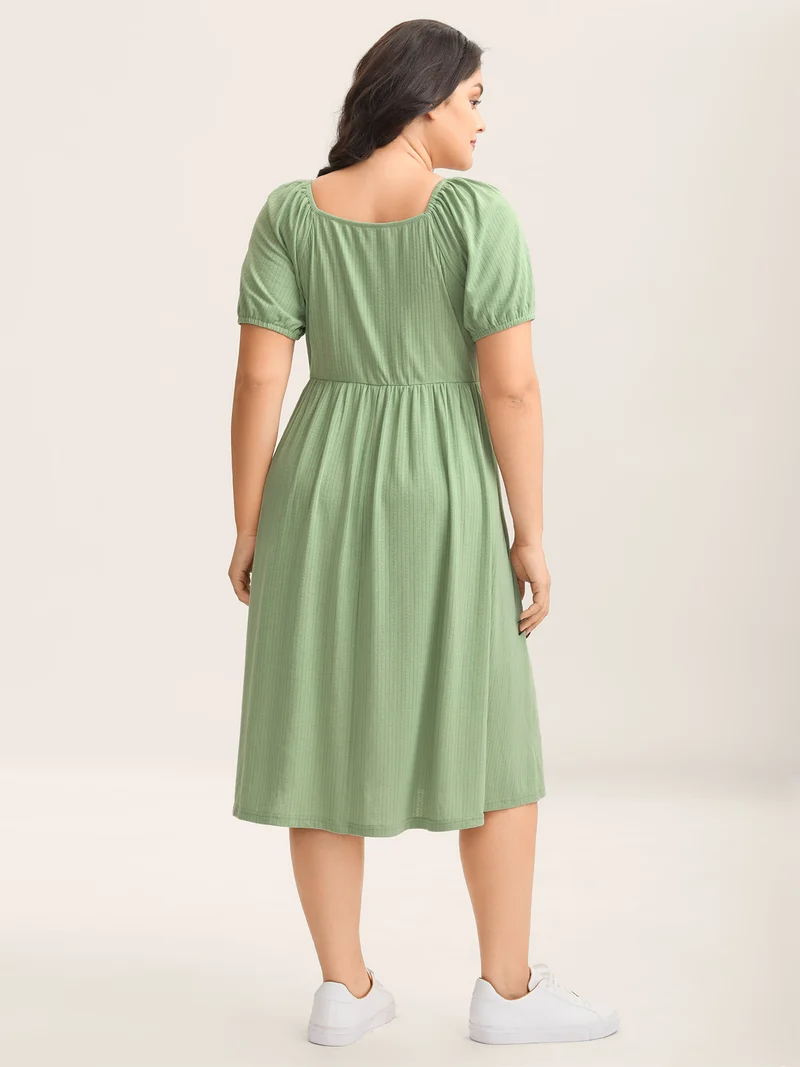 Knit A-Line Cinched Waist Midi Dress
