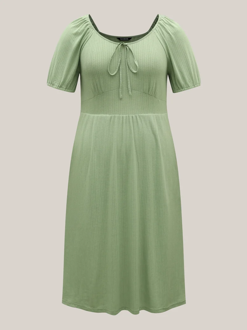 Knit A-Line Cinched Waist Midi Dress