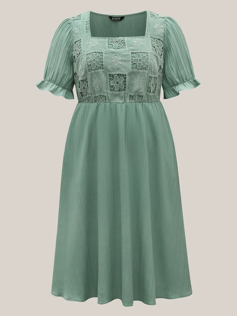 Lace Cut-Out Pockets Midi Dress