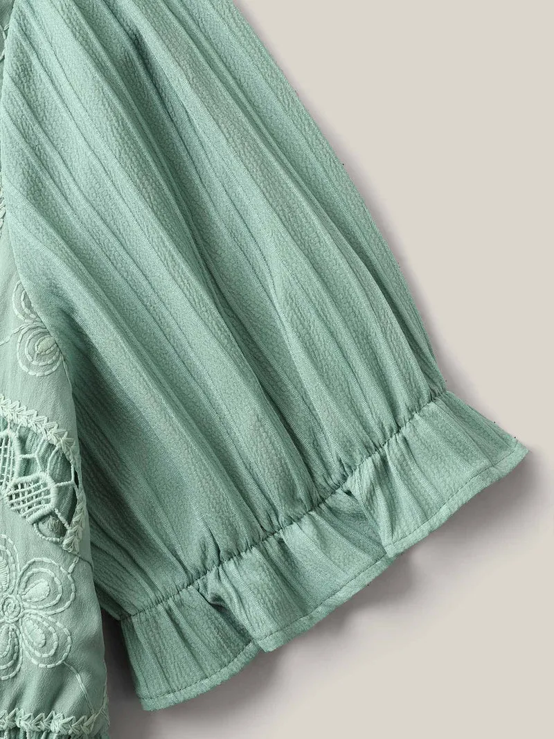 Lace Cut-Out Pockets Midi Dress