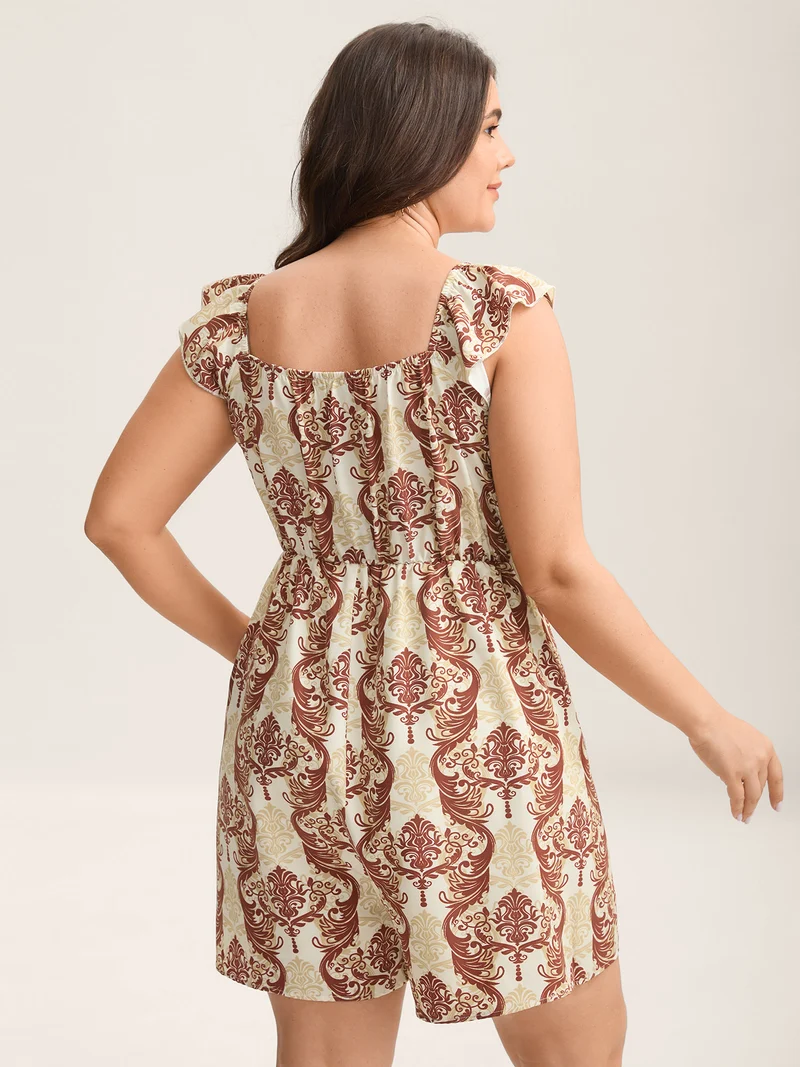 Boho Geometric Print Stretchy Waist Romper