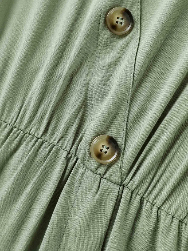 Rayon Button Detail Belted Pockets Midi Dress