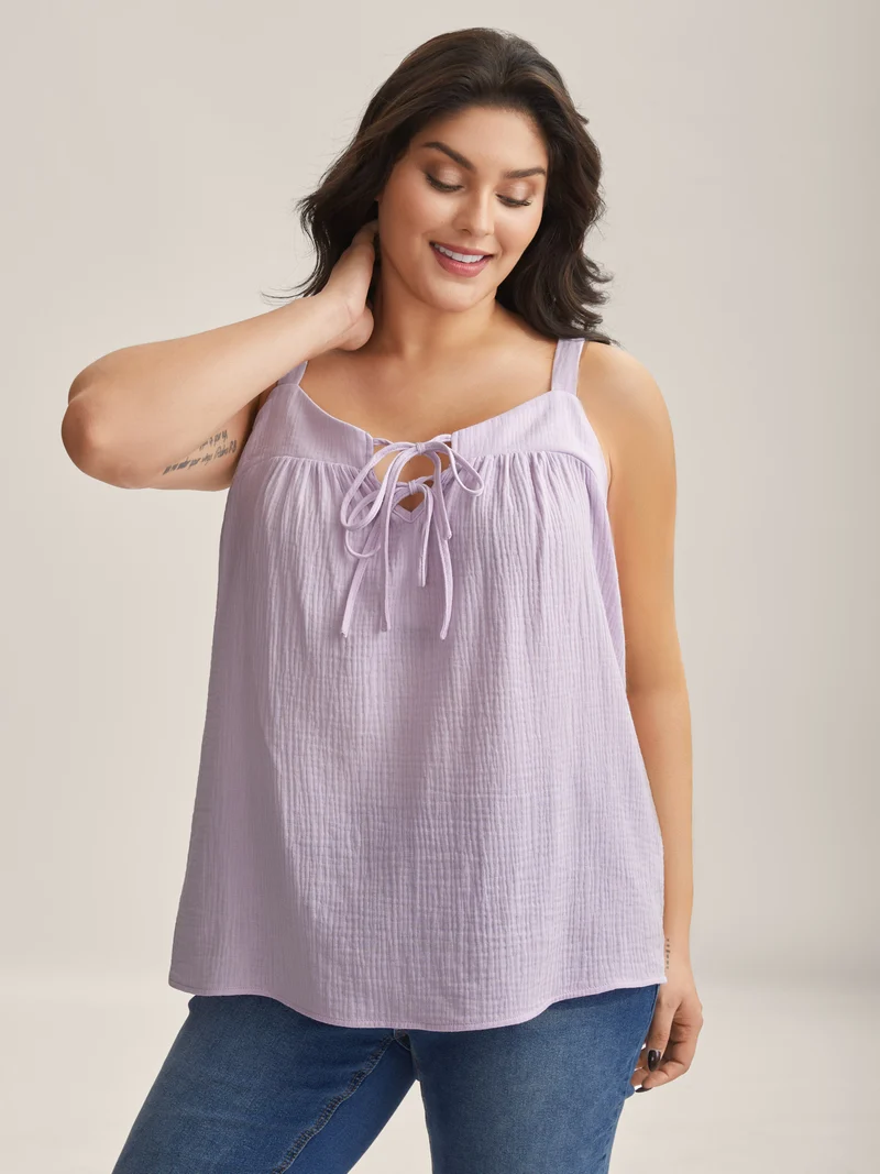 Neck Tie-UP Pleated Tank Top