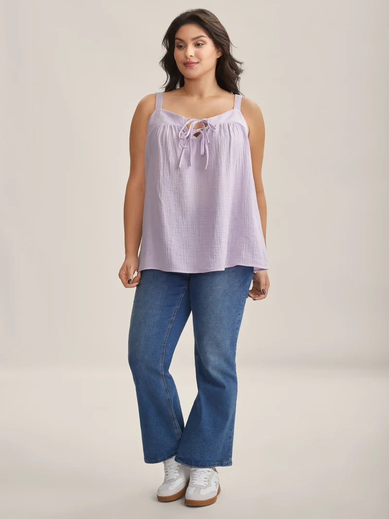 Neck Tie-UP Pleated Tank Top