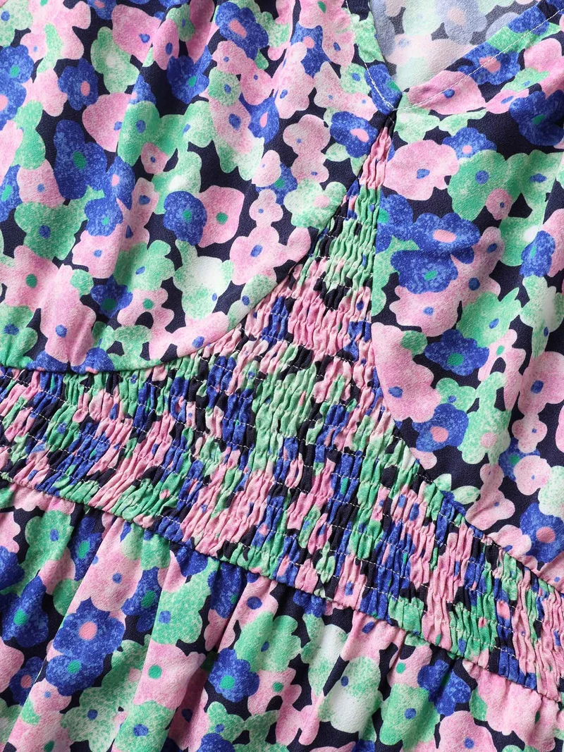 Floral Print Shirred Waist Midi Dress