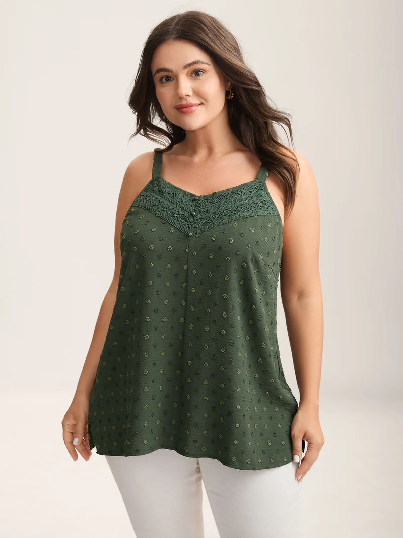 Textured Lace Trim Neck Tank Top