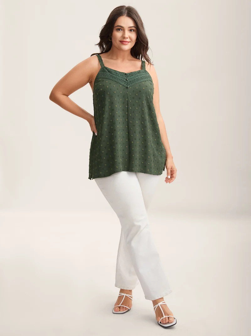 Textured Lace Trim Neck Tank Top