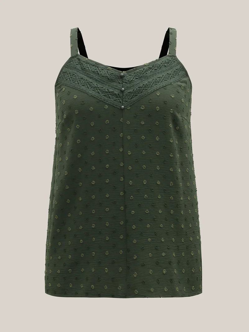 Textured Lace Trim Neck Tank Top