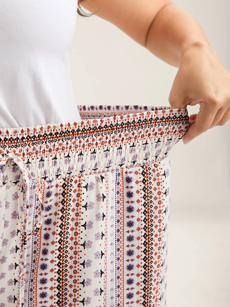 Shirred Waist Boho Wide-Leg Pants
