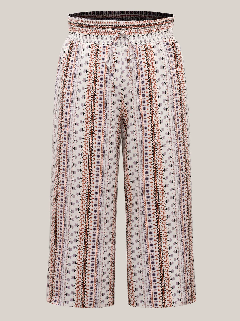 Shirred Waist Boho Wide-Leg Pants