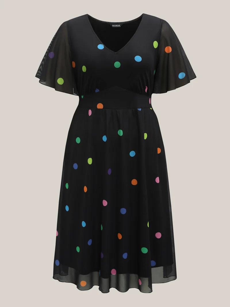 Super Stretchy Polka Dot Pockets Midi Dress
