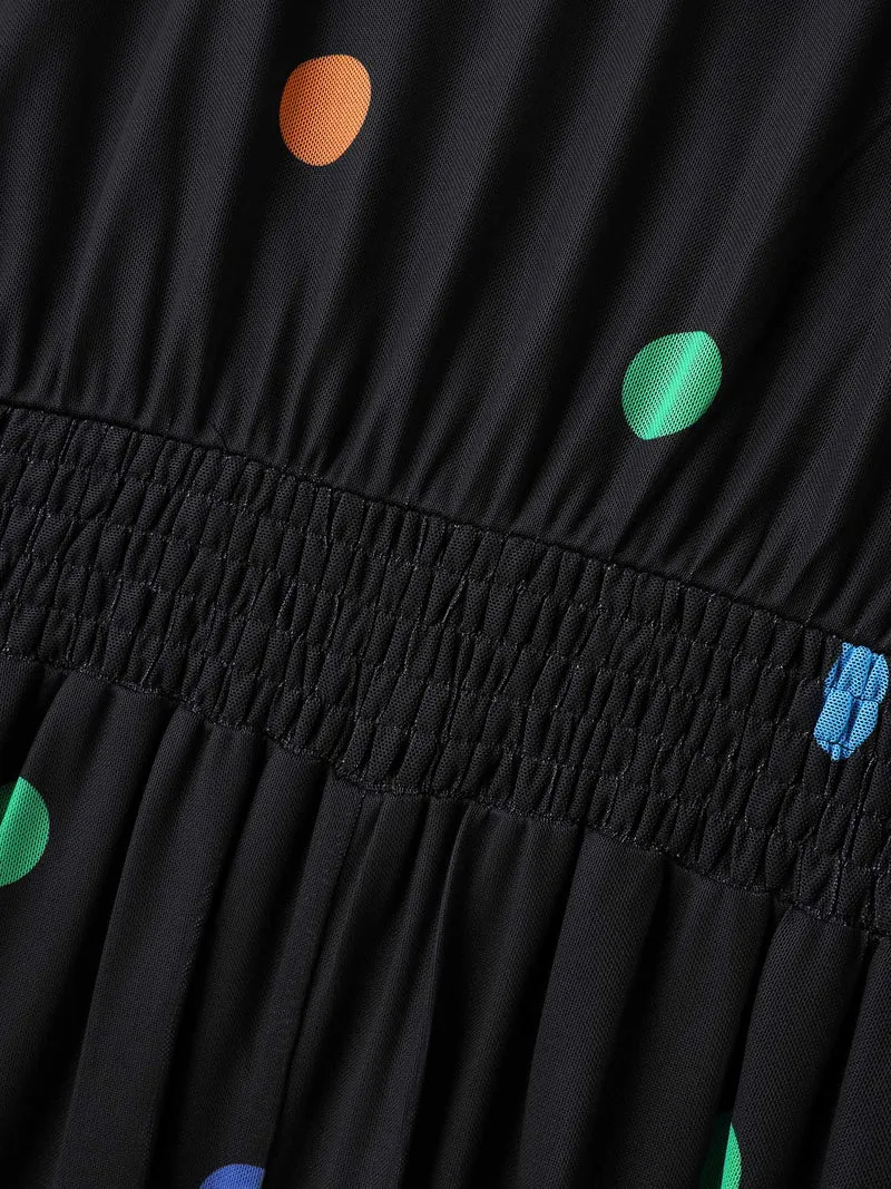 Super Stretchy Polka Dot Pockets Midi Dress