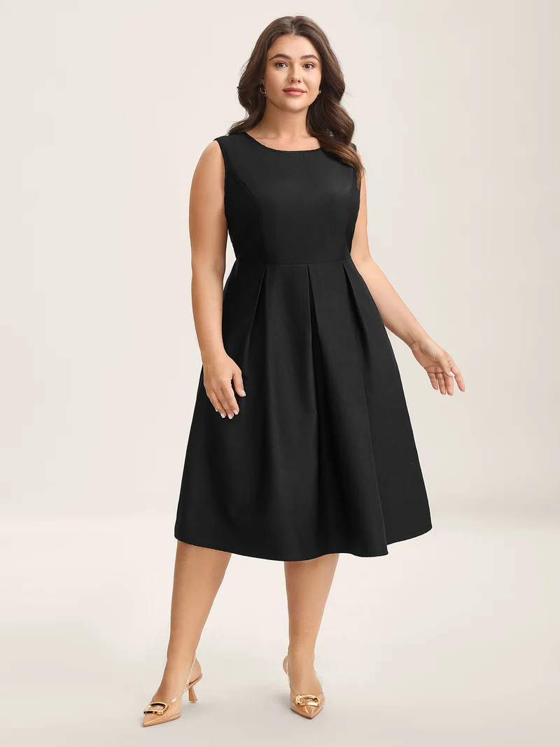 Classic Woven Inner Pleated Midi Dress