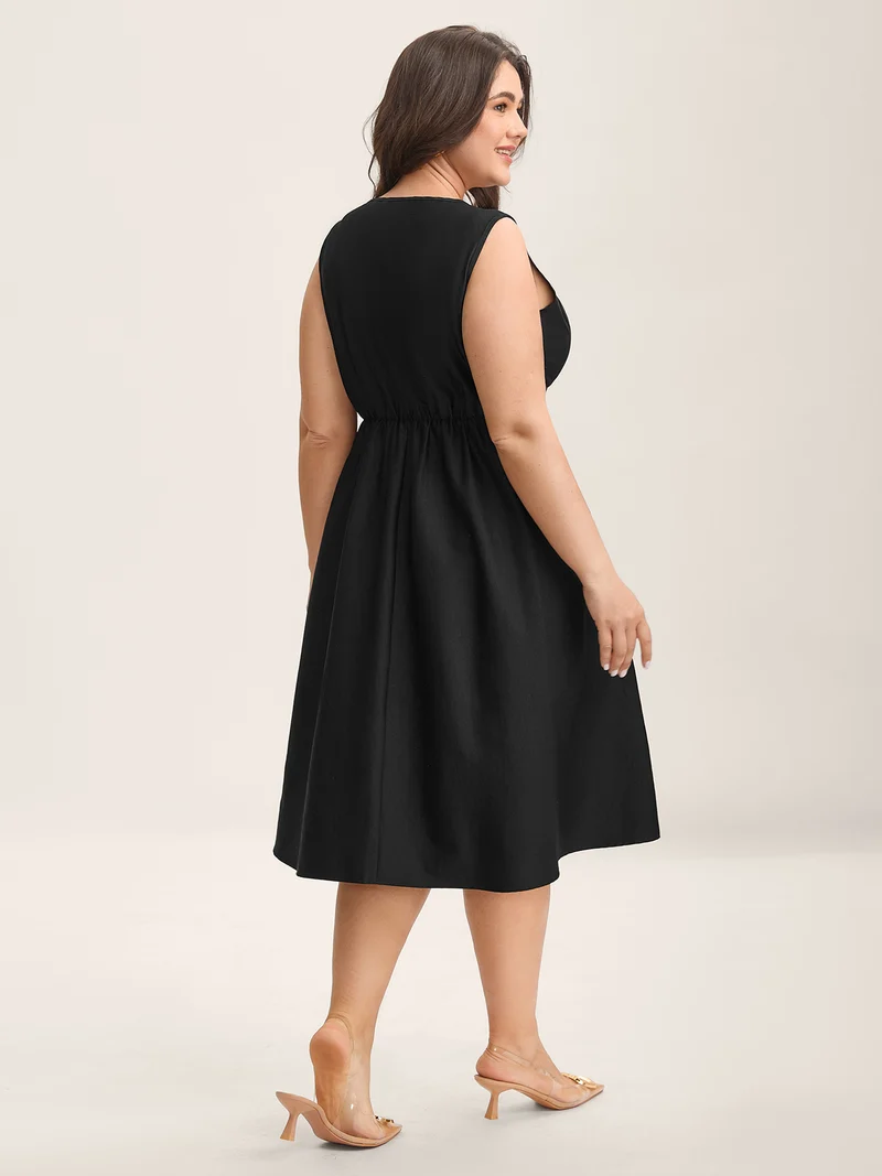 Classic Woven Inner Pleated Midi Dress