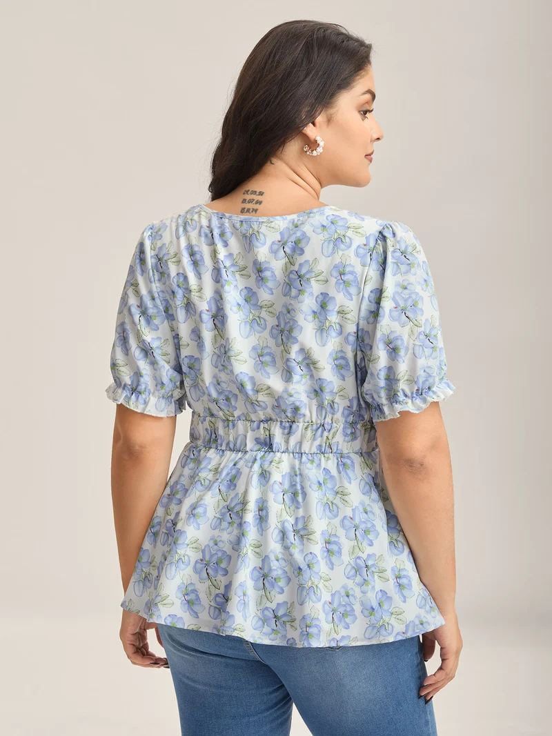 Breezy Floral Print Drawstring Babydoll Top
