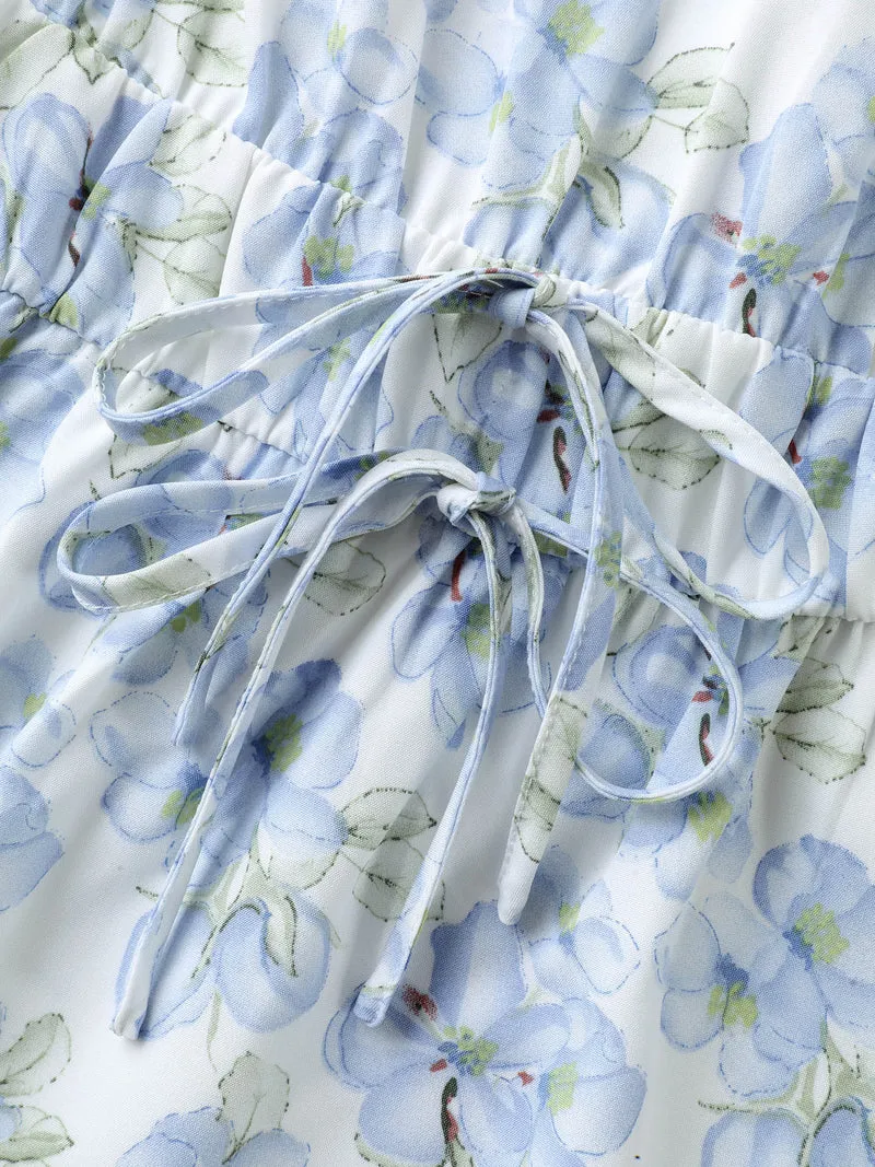 Breezy Floral Print Drawstring Babydoll Top