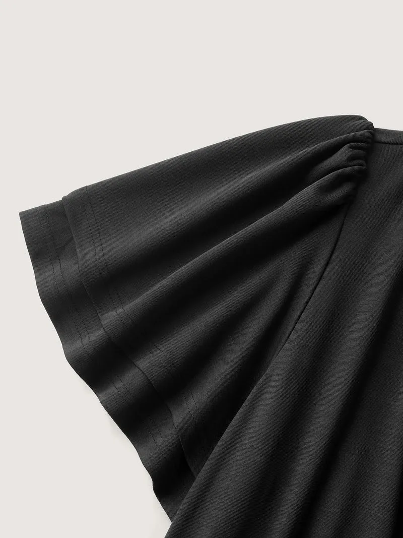 One-Shoulder Ruffled Belted Midi Dress