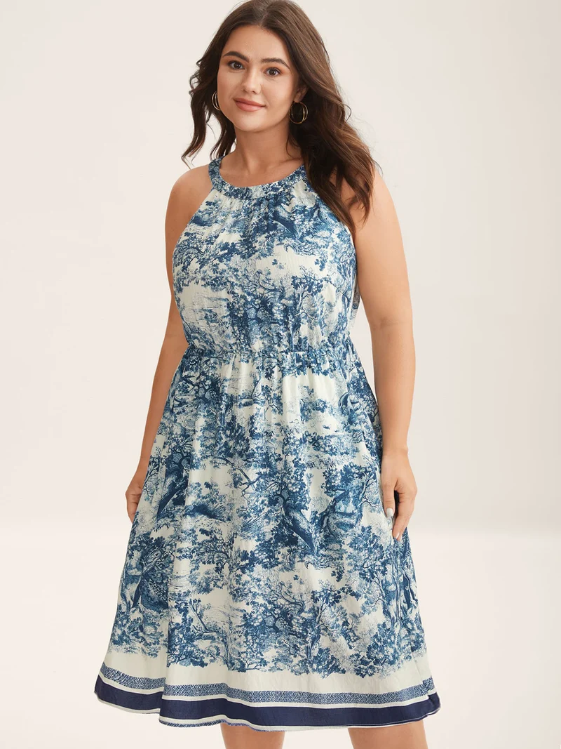 Artistic Print Halter Neck Midi Dress