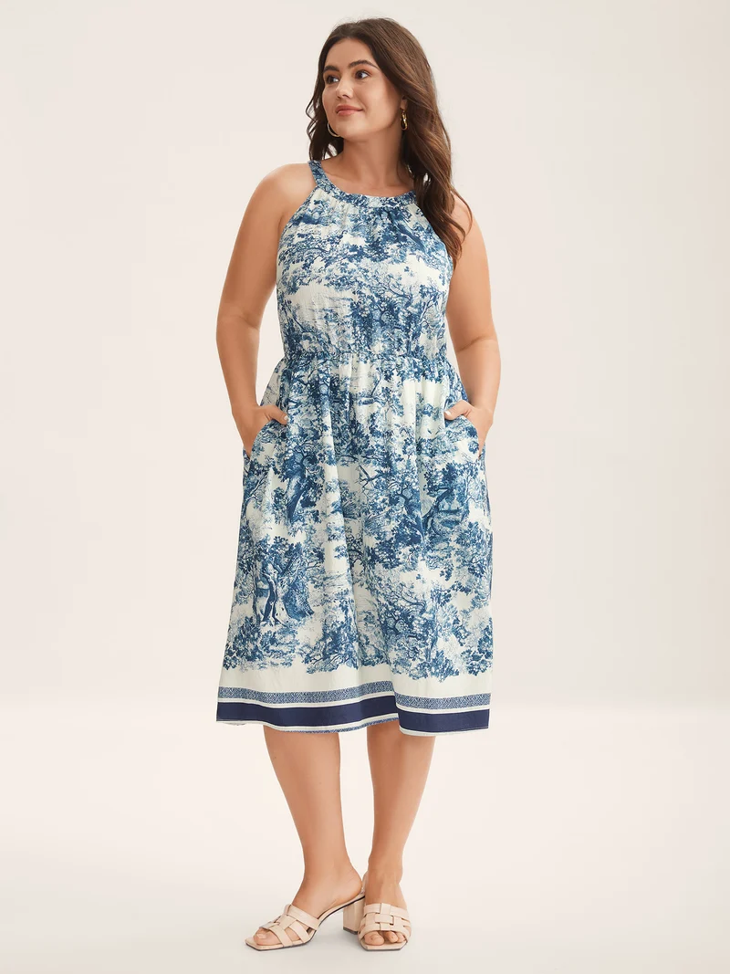 Artistic Print Halter Neck Midi Dress