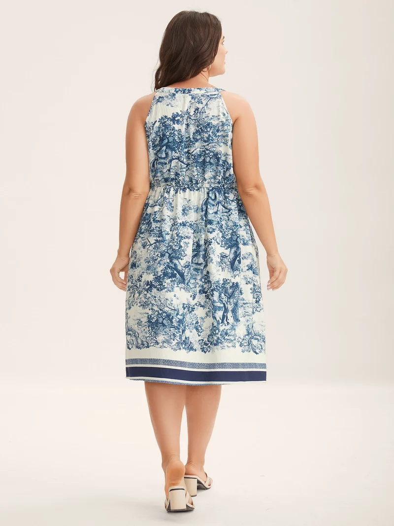 Artistic Print Halter Neck Midi Dress
