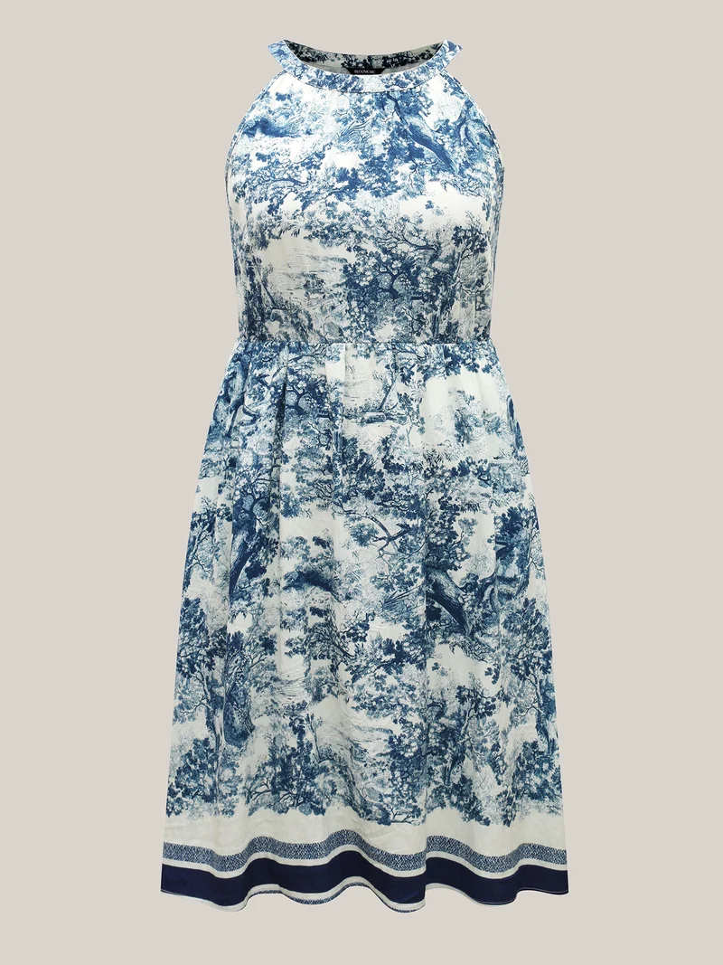 Artistic Print Halter Neck Midi Dress