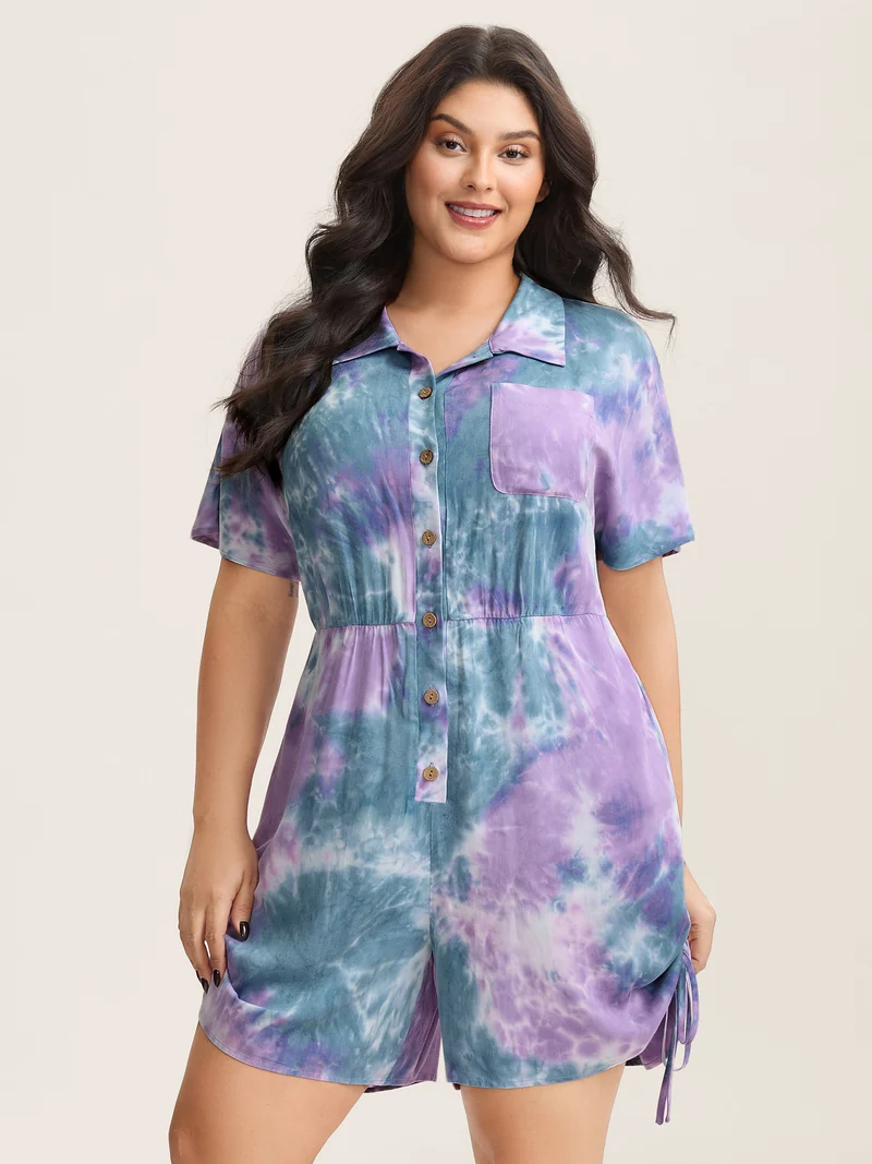 Rayon Tie-Dye Stretchy Waist Romper