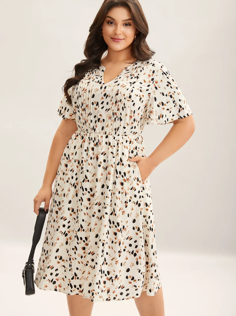 Rayon Toothpick Pleat Leopard Print Midi Dress