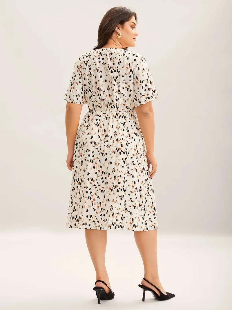 Rayon Toothpick Pleat Leopard Print Midi Dress