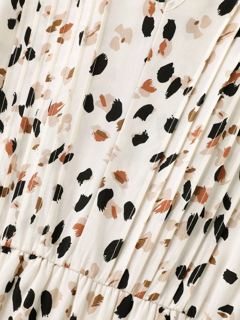 Rayon Toothpick Pleat Leopard Print Midi Dress