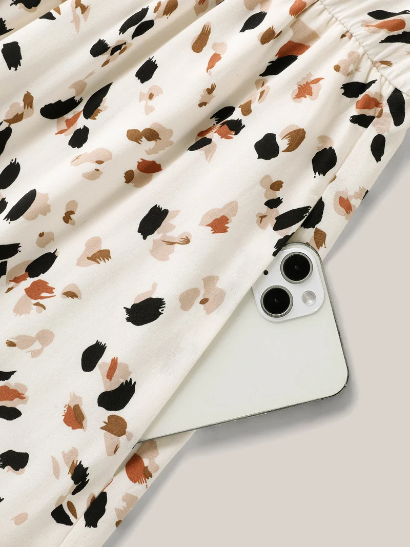 Rayon Toothpick Pleat Leopard Print Midi Dress