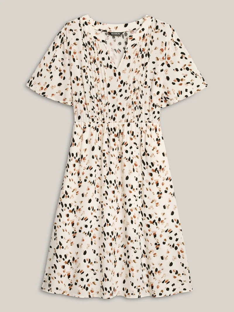 Rayon Toothpick Pleat Leopard Print Midi Dress