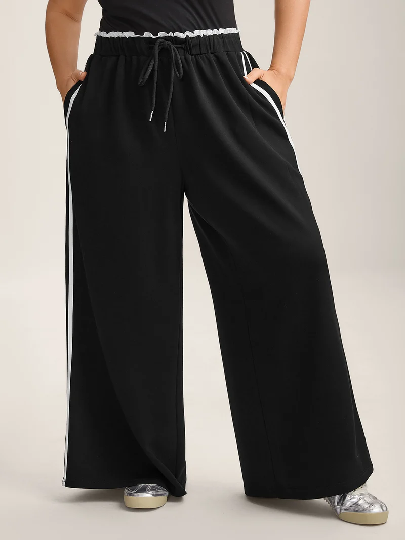 Contrast Lines Drawstring Wide-Leg Pants