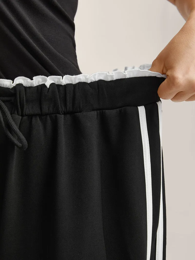 Contrast Lines Drawstring Wide-Leg Pants