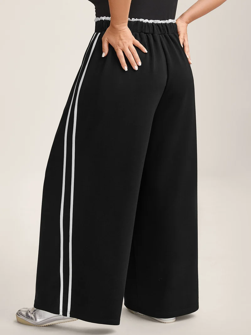 Contrast Lines Drawstring Wide-Leg Pants