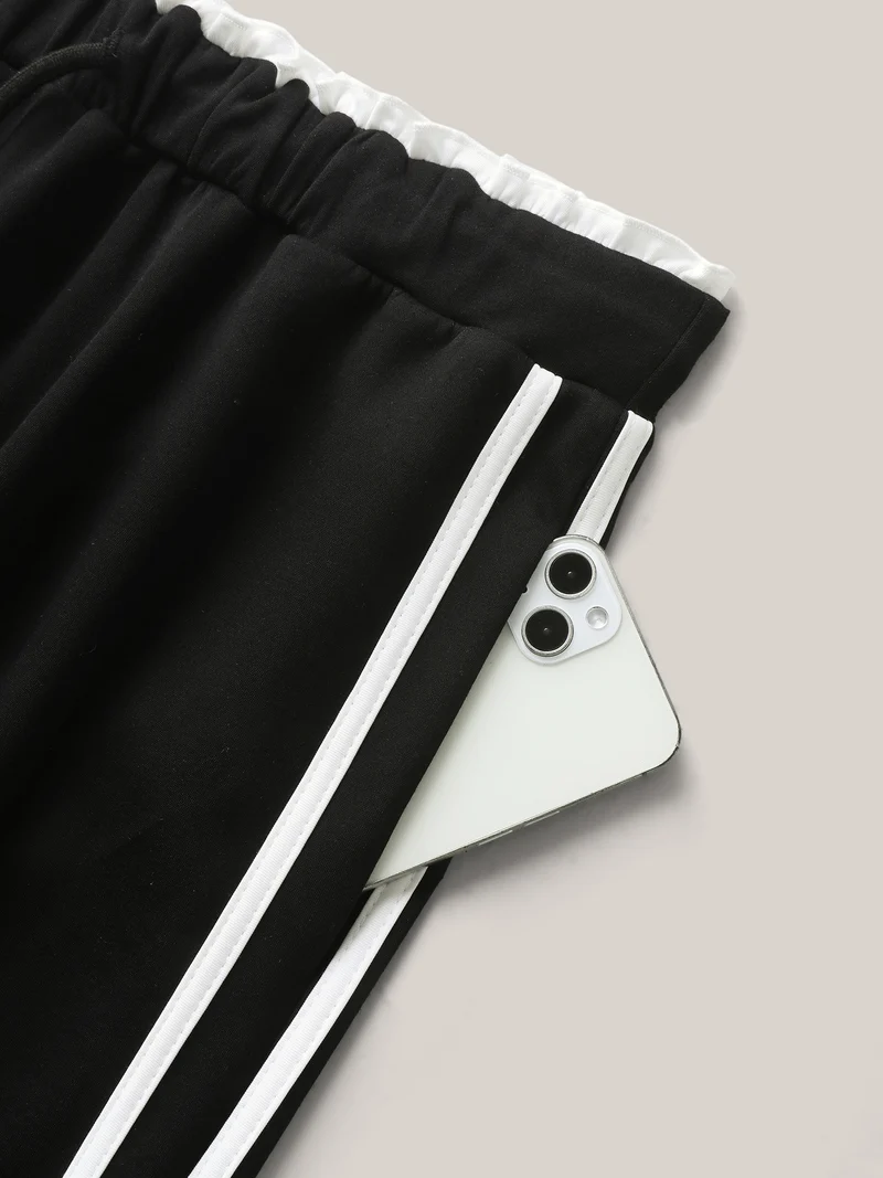 Contrast Lines Drawstring Wide-Leg Pants