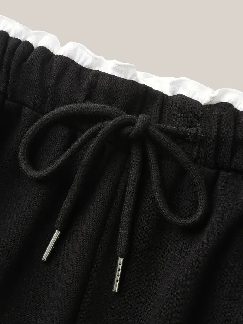 Contrast Lines Drawstring Wide-Leg Pants