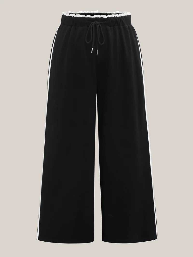 Contrast Lines Drawstring Wide-Leg Pants